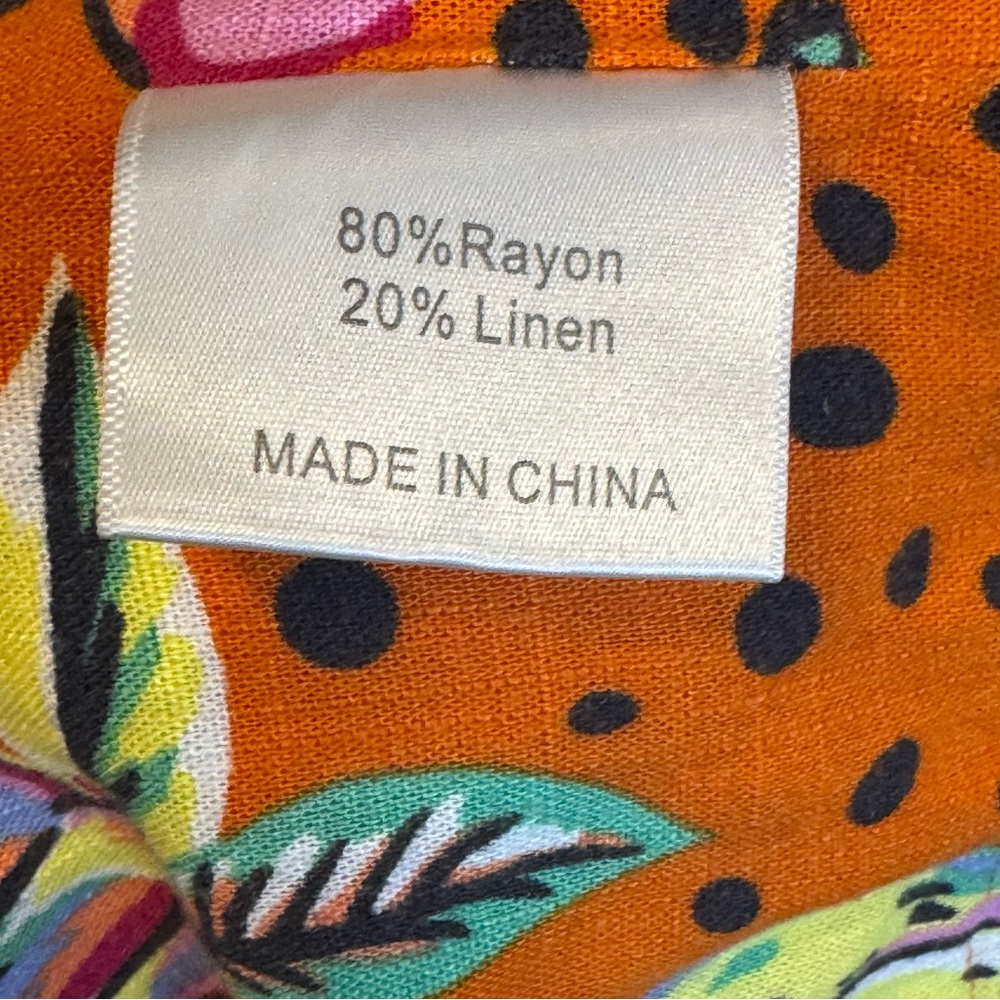SOLD Tropical Orange Linen blend Floral Crop Top Large - Picture 8 of 12